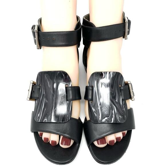 ALEXANDER MCQUEEN FLAT BLACK GLADIATOR SANDAL WITH FAUX TORTOISE BUCKLES DETAIL - Picture 9 of 14